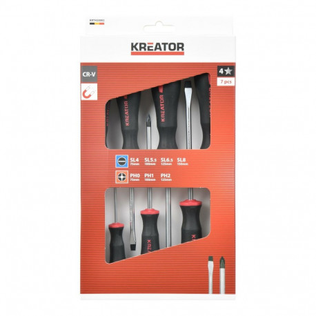 Kreator Screwdriver Set KRTH20002, 7 pcs, 150 mm, 125, magnetic tip, soft grip