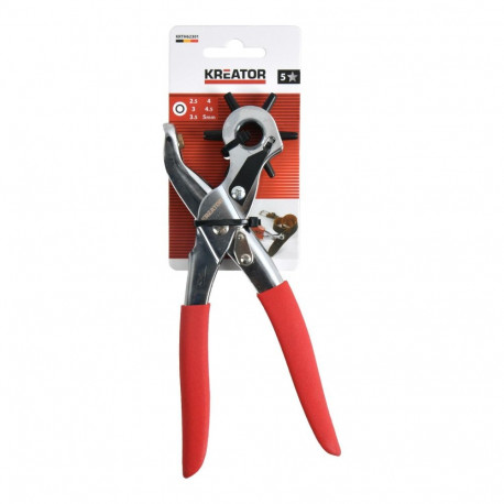 Kreator revolving leather punch pliers KRTH62301, 225 mm, 6 hole sizes 2.5 to 5 mm, anti-slip handle