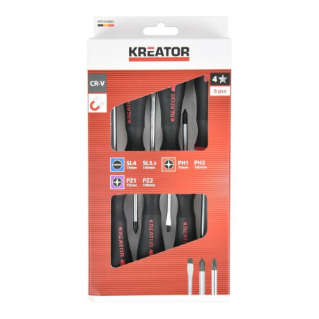 Screwdriver Set SL PH PZ - 6 pcs KREATOR KRTH20001 75 mm & 100 mm