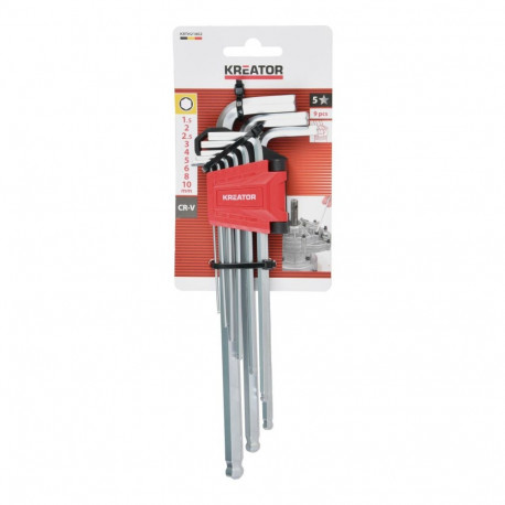 Hex key long bp - 9 pcs, KREATOR, KRTH21802, Quantity: 9, Material: Chrome vanadium, Storage type: P