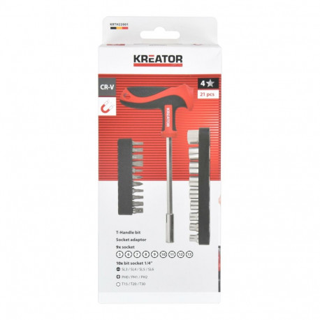 T-handle screwdriver set 21 pcs KREATOR KRTH22001 185 mm