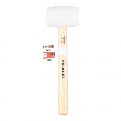 Rubber Hammer 450g, KREATOR, KRTH90604, Head size: 95 mm x 60 mm, Handle length: 260 mm, white