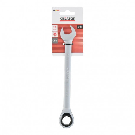 Open - ratchet ring spanner 17 mm, 228 mm KREATOR KRTH30510 Chrome vanadium, 72 teeth