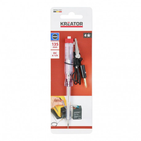 Kreator voltage tester KRTH21901, 6-12V DC, 135mm, 15mm, slotted, 50mm shaft, battery check, light i