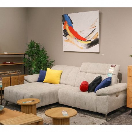 Corner sofa LUZERN LC, electric recliner, light grey