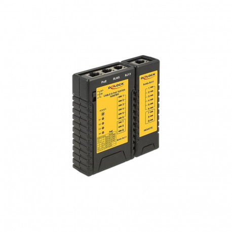DeLOCK cable tester RJ45 / RJ12 / PoE, Cable Tester (black / yellow)