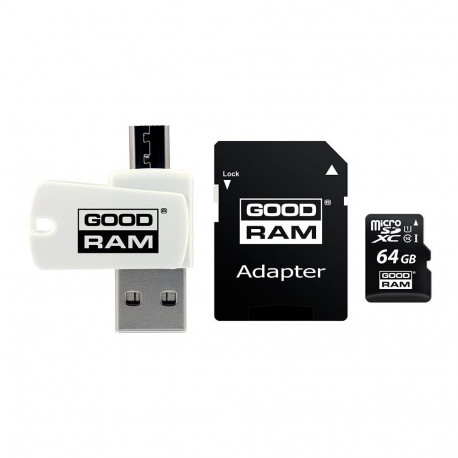 Goodram mälukaart microSDXC 64GB C10 UHS I + adapter + mälukaardilugeja