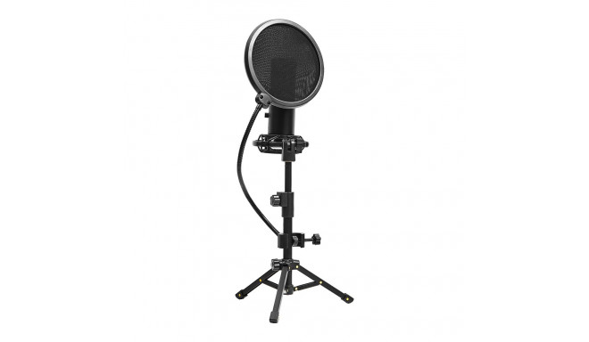 LORGAR Voicer 721, Gaming Microphone, Black, USB condenser microphone with tripod stand, pop filter,
