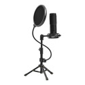LORGAR Voicer 721, Gaming Microphone, Black, USB condenser microphone with tripod stand, pop filter,