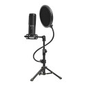 LORGAR Voicer 721, Gaming Microphone, Black, USB condenser microphone with tripod stand, pop filter,