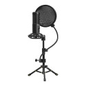 LORGAR Voicer 721, Gaming Microphone, Black, USB condenser microphone with tripod stand, pop filter,