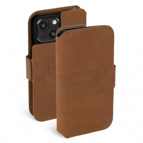 Kaitseümbris kaanega Leather PhoneWallet, Apple iPhone 13, naturaalsest nahast, konjakipruun, Krusel