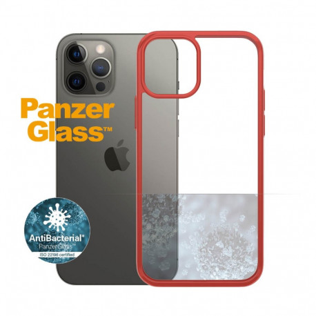 Kaitseümbris ClearCase, Apple iPhone 12 / 12 Pro, klaasist tagaküljega, punane / läbipaistev, Panzer