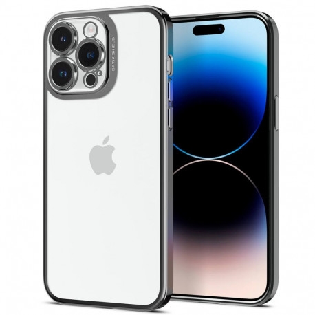 Kaitseümbris Optik Crystal, Apple iPhone 14 Pro, tagakaamera kaitsega, läbipaistev tumehalli äärega,
