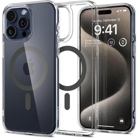 Kaitseümbris Ultra Hybrid MagFit, Apple iPhone 15 Pro Max, läbipaistev tumehalli MagSafe ringiga, Sp