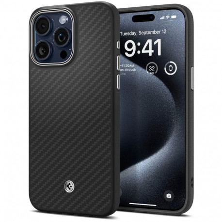 Kaitseümbris Enzo Aramid (MagFit), Apple iPhone 15 Pro Max, must, MagSafe, Spigen