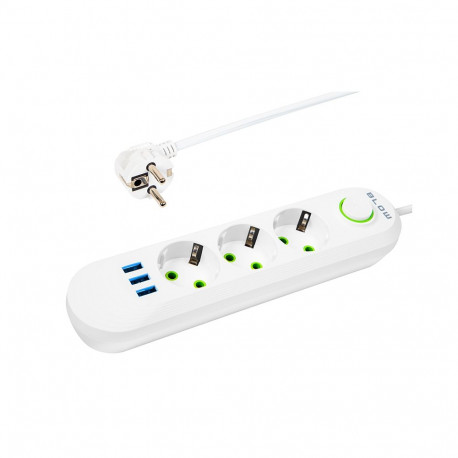 98-216# Przedłużacz sieciowy ps-320 3-gniazda 3xusb 2m biały 3x1mm