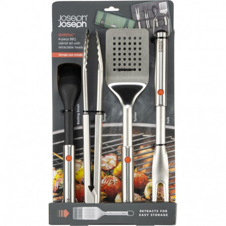 Joseph Joseph GrillOut 4-pc SSL BBQ Utensil Set w. Storage Case