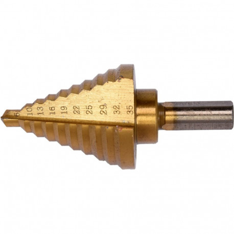 Yato YT-44739 Step drill 6-35mm, 10 steps, HSS 4241, TiN coated, 75mm, 45mm working length, 4mm cutt