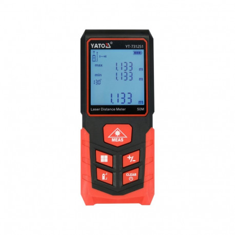 Yato YT-731251 laser distance meter, 0.05-50m, ±2mm, class 2, 650nm, 99 memory, LCD display, AAA