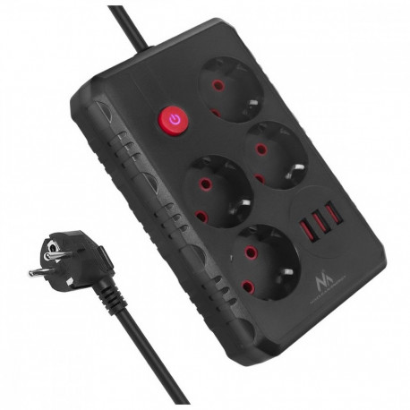 Power strip MCE393 B 4 sockets 3xUSB 110-240V AV 50/60Hz 1A max 2500W 3m black