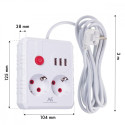 Power strip, MCE388 W, 2 sockets 3xUSB, 110-240V AC 50/60Hz, 2.1A max 2500W, 3m white