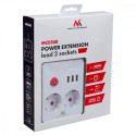 Power strip, MCE388 W, 2 sockets 3xUSB, 110-240V AC 50/60Hz, 2.1A max 2500W, 3m white