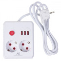 Power strip 2 sockets MCE387 W 3xUSB, 110-240V AC 50/60Hz, 2.1A max 2500W, 1.5m white