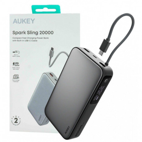 AUKEY akupank PB-Y48 Spark Sling 20000 kompaktne kiirlaadiv sisseehitatud USB-C kaabliga