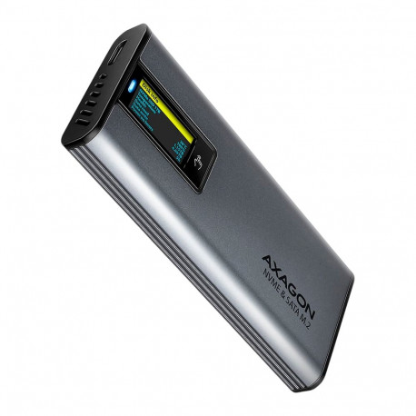 AXAGON EEM2-SD2 USB-C 3.2 Gen 2 - M.2 NVMe / SATA SSD 30-80mm ALU box grey, LCD display