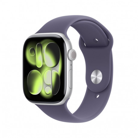 Apple Watch Series 11 GPS + Cellular 46mm Silver Aluminium Case with Purple Fog Sport Band - S/M