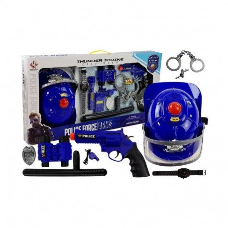politseikomplekt kiiver relv patareidega tuled helid sinine