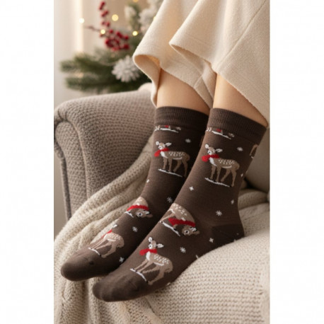 SOKISAHTEL BAMBY pruunid meriinovillased kitsekestega sokid 446