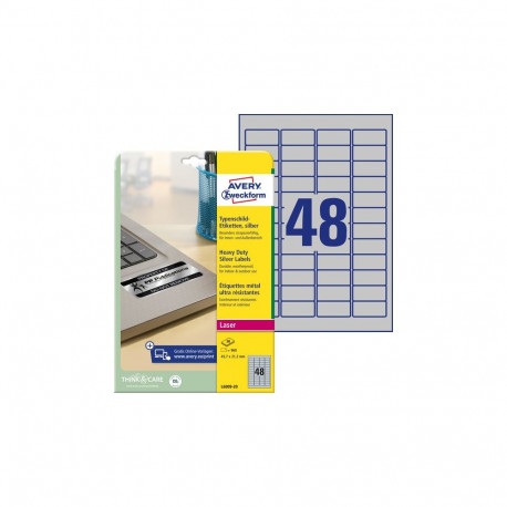 Kleebisetikett hõbedasest polüesterkilest AVERY Zweckform 45,7x21,2mm 20 lehte pakis (L6009-20)