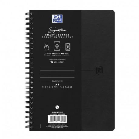 Folder in spiral binding A5 lined OXFORD Signature Flex synthetic leather black 80 pages