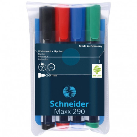 Whiteboard and flipchart marker set, 1-3 mm, bullet tip, SCHNEIDER "Maxx 290", 4 different colours