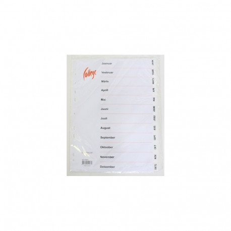 Registri vahelehed A4 Jaanuar-Detsember valge plast