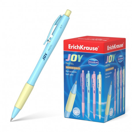 Retractable ballpoint pen ErichKrause® JOY® Pastel, Ultra Glide Technology, ink color: blue (box 50 