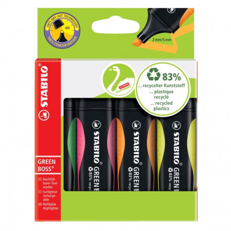 Tekstimarkerite komplekt STABILO Green Boss 4 värvi