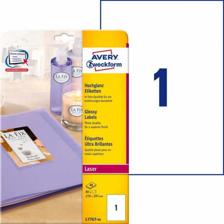 Kleebisetikett AVERY Zweckform 210x297mm 40 lehte läikivad (L7767-40)