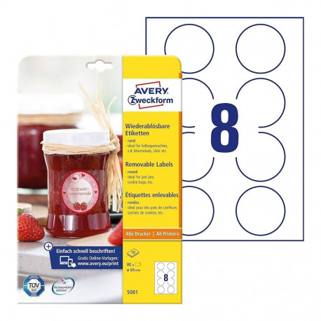 Sticker label AVERY Zweckform Q65mm 10 sheets removable (5081)