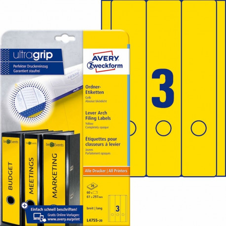 Labels 61x297mm LeverArchFile yellow ILC
