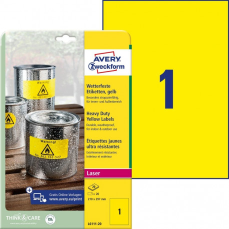 Label 210x297mm weatherproof yellow