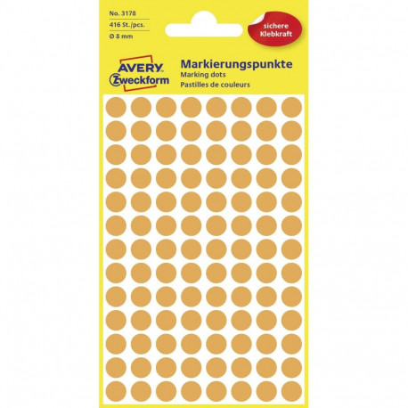Adhesive label AVERY Zweckform Q8mm neon orange 416 pcs (3178)