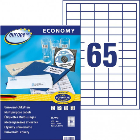 Sticker label AVERY Economy 38x21.2mm on 65 sheets of 100 sheets