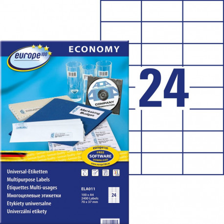 Sticker label AVERY Economy 70x37mm 24 Sheets 100 sheets