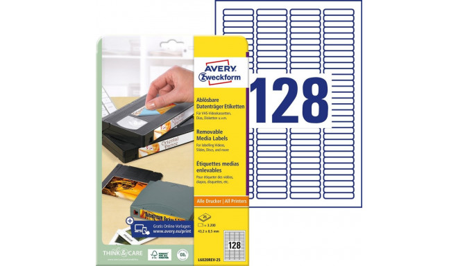 Kleebisetikett AVERY Zweckform 43.2x8.5mm 25 lehte eemaldatav (L6020REV-25)