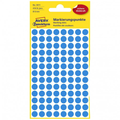 Sticker label AVERY Zweckform Q8mm blue 416 pcs (3011)