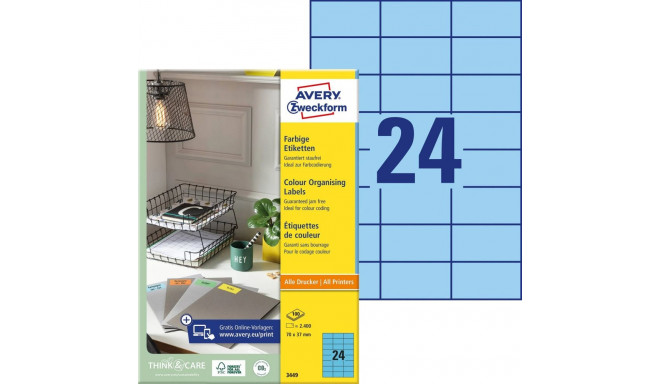 Kleebisetikett AVERY Zweckform 70x37mm 100 lehte sinine (3449)
