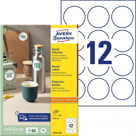 Labels 60mm round InkjetLaserCopier